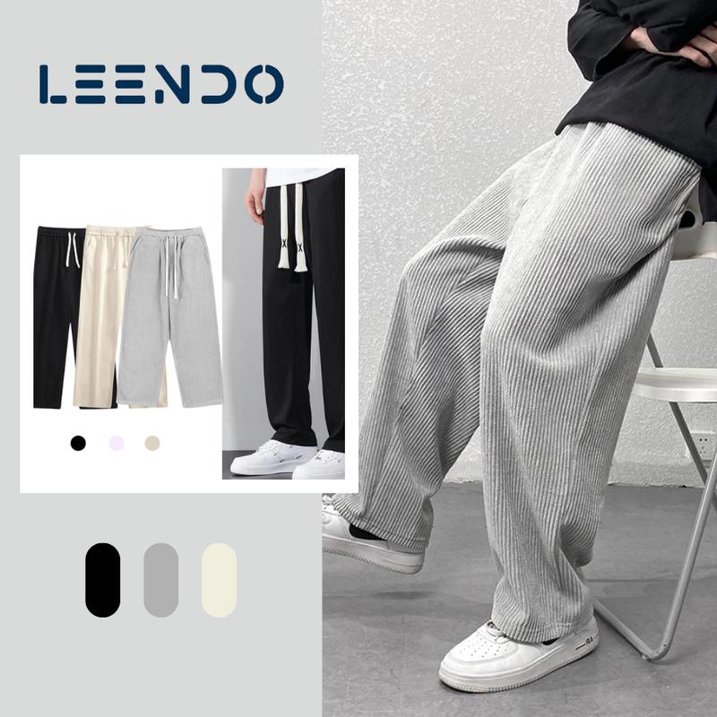 Quần dáng suông nhung tăm LEENDO,  dáng xuông rộng chất liệu vải nỉ tăm co dãn thoải mái dễ phối đồ kiểu dáng Hàn Quốc Nam Menswear Pants Màu Đen