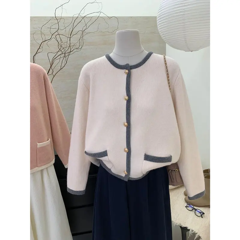 Áo Cardigan Len Nữ, Phong Cách Hàn Quốc, Dáng Ôm, Màu Trơn Cổ Tròn Nhỏ Thích Hợp Cho Mùa Thu Và Mùa Đông, Dễ Phối Đồ, Áo Khoác Len Cropped Ấm Áp, Hàng Mới Về 4