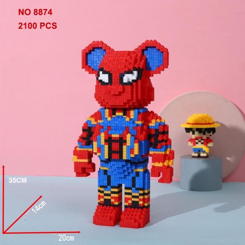 xếp hình Gấu Bearbrick jinx ironman người nhện cỡ lớn 36cm Đồ chơi lắp ráp mô hình bear brick nano 3D Tặngbúa
