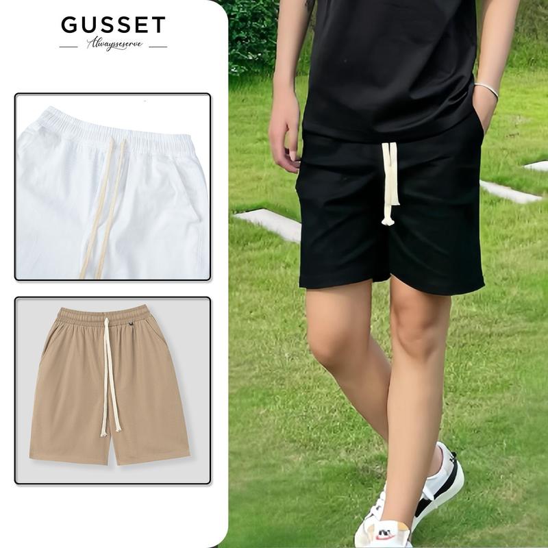 Quần short kaki nam co giãn nhẹ fom dáng trên gối dây kem Gusset màu đen, trắng, nâu - STG Menswear