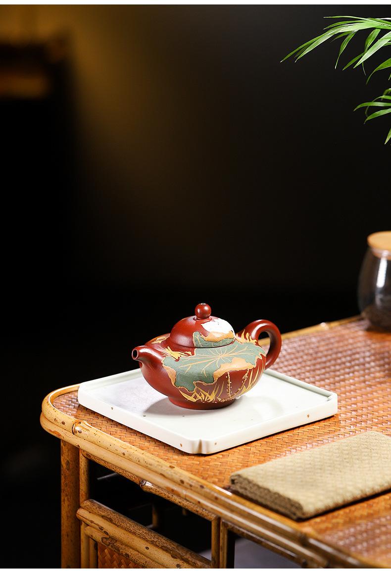 Product Introduction of Huaying Shenglight Yixing Purple Clay Teapot – Dahongpao Stone Red Clay Hand-Painted Rain Sand Design Gong Fu Tea Set perfect  teapot 3