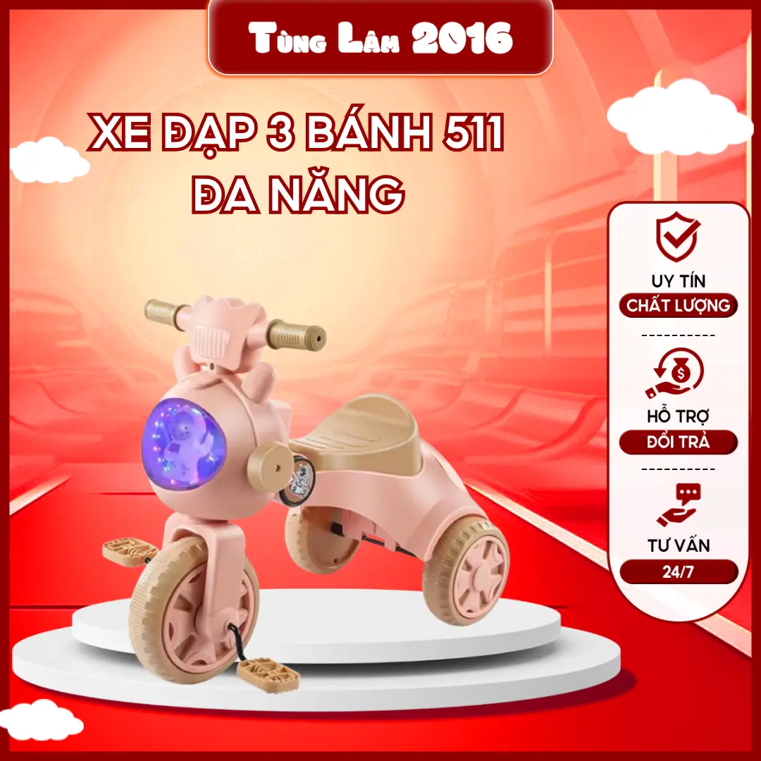 Xe đạp 3 bánh 511 có nhạc đèn cho bé yêu 1-3 tuổi Đồ Chơi