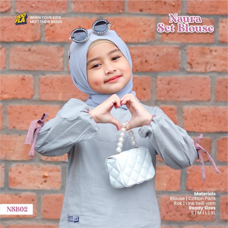Hoofla Kids - Setelan Blouse dan Rok Naura Anak Perempuan 3-12 Tahun Maroon Navy Syari Elegan Lebaran Crinkle - Muslim, Gamis 8