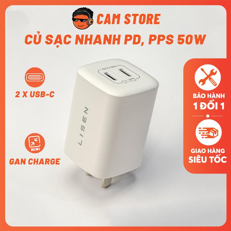 Củ Sạc Nhanh PD, PPS 50W - Sạc Siêu Nhanh 2 Máy LISEN 50W (NEWBOX)