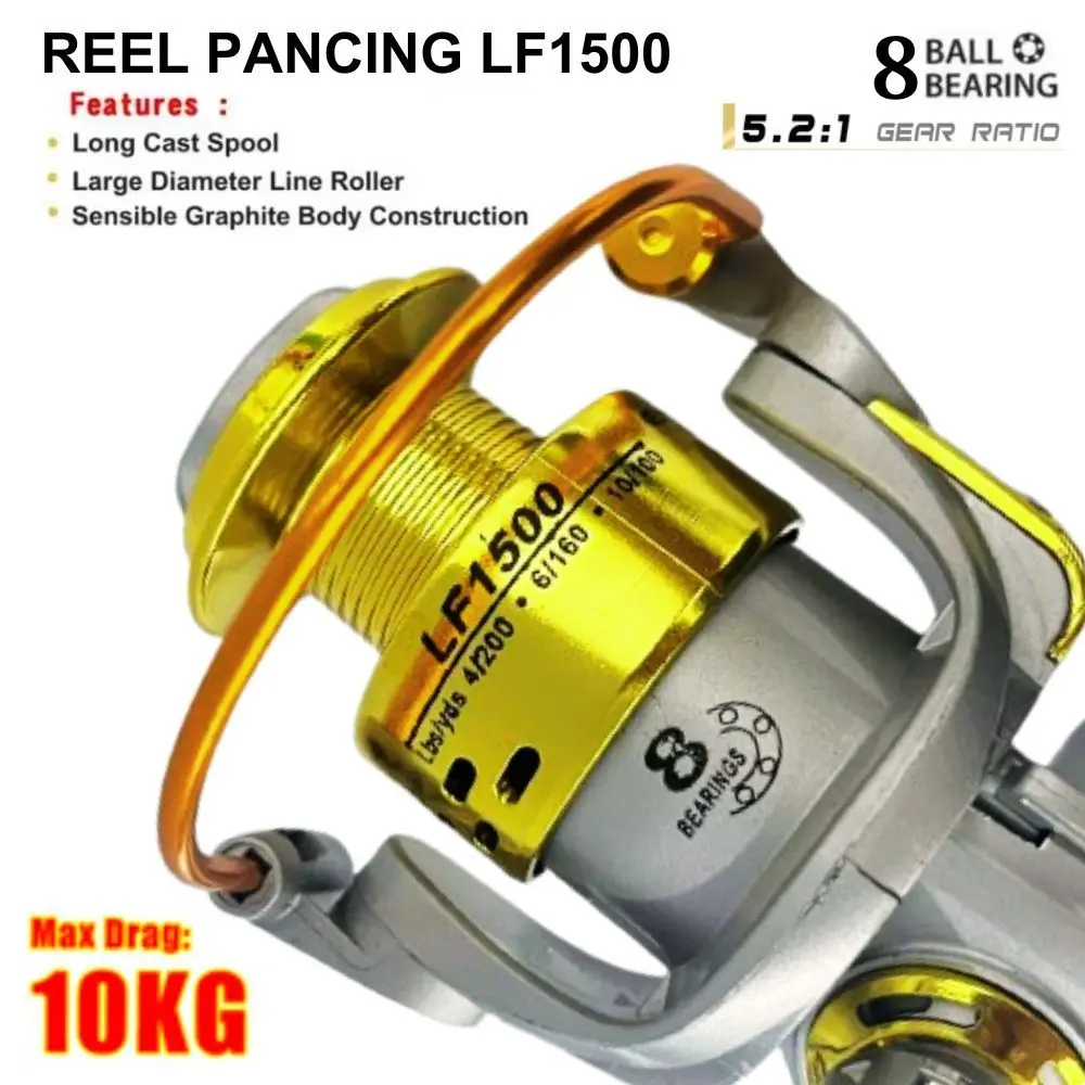 Lapak Joran - Fishing Reel Pancing Series LF1500 Harper 8 Ball Bearings Fishing Reel Dengan Gear Ratio 5.2:1 Untuk Memancing Sungai Danau Rawa-Rawa