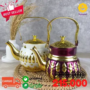 Teko Ukir Warna 1,2 Liter Teko Arab Teko Zam ZamTeko Teh Teko Kopi Oleh Oleh Haji dan Umroh Pink Putih Tea