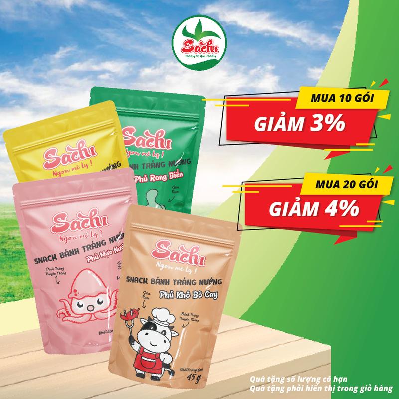 [GÓI] Snack Bánh Tráng Nướng SACHI Phủ Phô Mai/ Chà Bông Gà/ Khô Bò Cay Giòn Tan, Đậm Vị Không Chất Bảo Quản (Gói 45g)