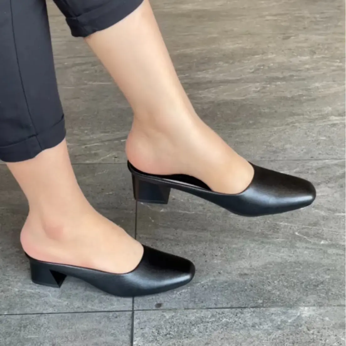 Giay suc Sục 3p da lì Mũi vuông Cao Su Shoes DéP Nữ