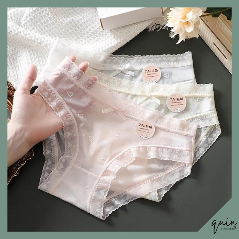 Combo 5 Quần Lót Nữ Ren Xuyên Thấu Họa Tiết Trái Tim Gợi Cảm, Voan Siêu Mềm Mịn Mỏng Nhẹ Kháng Khuẩn