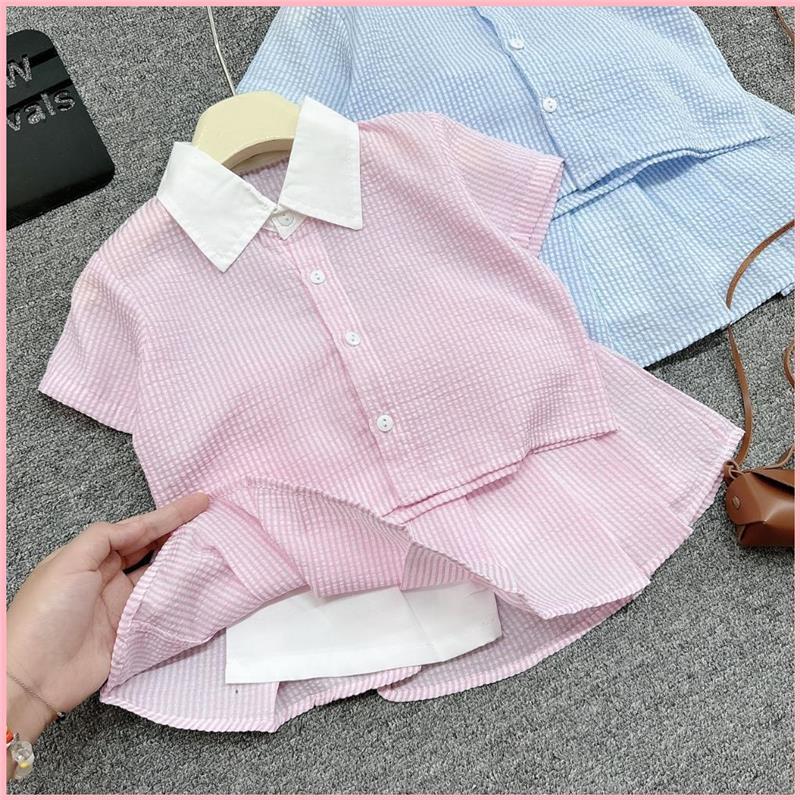 Product Introduction of JODEHSHOP [B97] Bộ váy sơ mi bé gái Bonbi áo sơ mi mix chân váy có lót màu xanh cực mát mắt, màu hồng baby 53