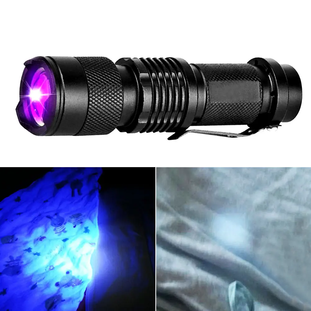 UV Ultra Violet LED Flashlight Zoomable 3 Modes Torch Blacklight Light Lamp