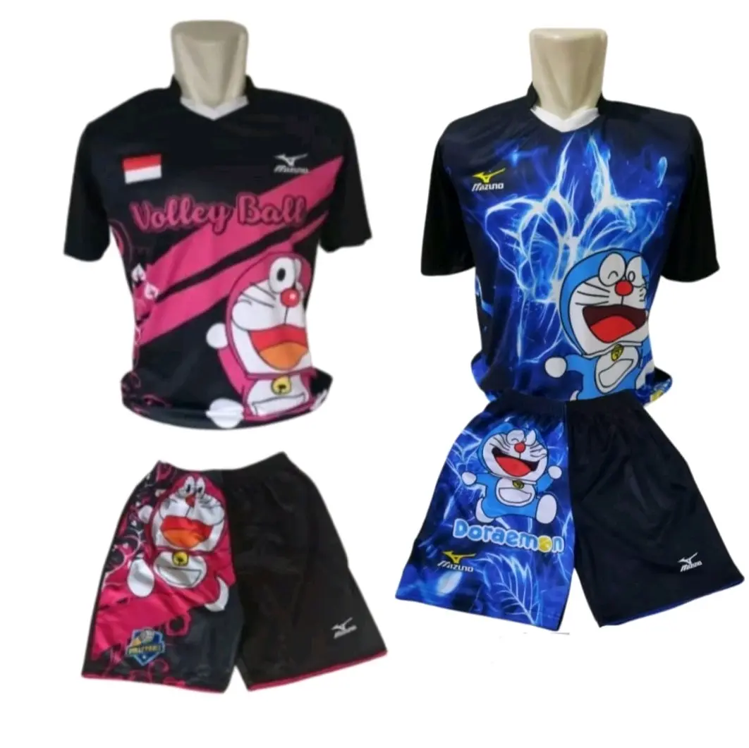 Setelan Doraemon baju olahraga setelan voli badminton bola