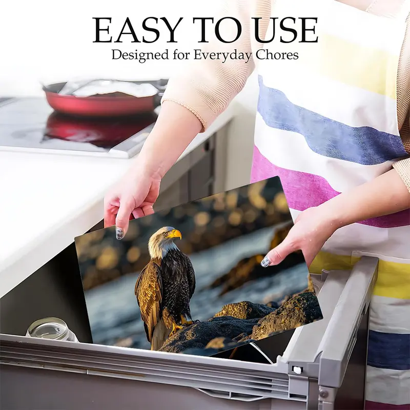 Eagle Pattern Glass Cutting Board, 1 Count Durable Heat Resistant Chopping Board with Non-slip Base, Kitchen Accessories for Home Dining Room Barbecue, Knives 6
