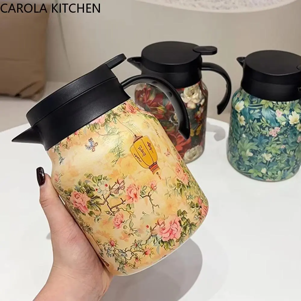 CAROLA KITCHEN Drinkware 1000ml Floral Tea Kettle with Tea Infuser Vintage Insulated Carafe Stainless Steel Stewed Teapot Afternoon Tea