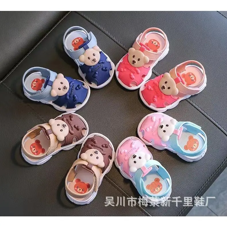 Summer New Soft Sole Velcro 3D Cartoon Bear Head Baby Toddler Sandals 808+3