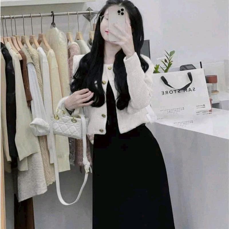 Set đầm Nữ thun tăm 2 dây kèm áo khoác linen tay dài đi chơi đi tiệc đều sang (free size eo dưới 78cm) Women Dress 3