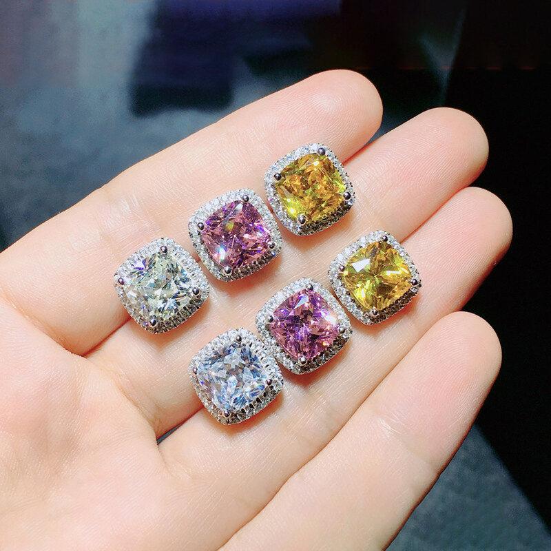 Product Introduction of Huitan Bright White/Yellow/Pink CZ Stud Earrings for Women Fashion Contracted Jewelry High Quality Wedding Engagement Earrings 13