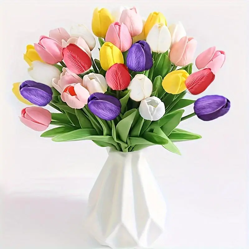 Artificial Tulip Flower, 15pcs/box Faux Flower without Vase, Fake Flower for Wedding Party Garden Decoration, Decorative Flowers for Home Living Room Bedroom Dining Table Office, Fruit