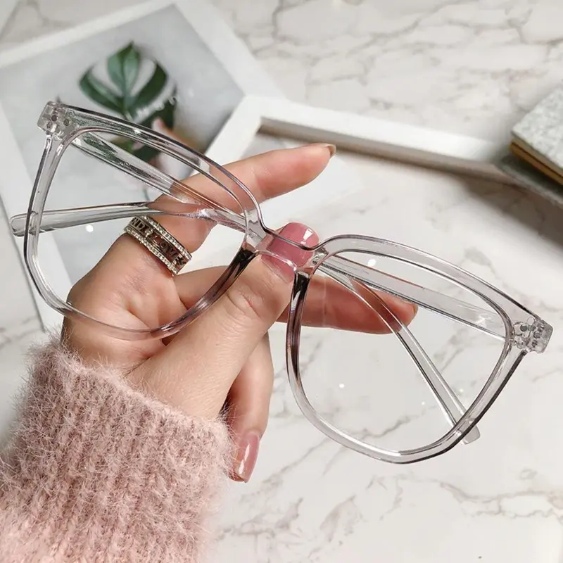 Kacamata Wanita Bentuk Kotak Oversize Korea Retro Square Plastik Eyewear Glasses 4