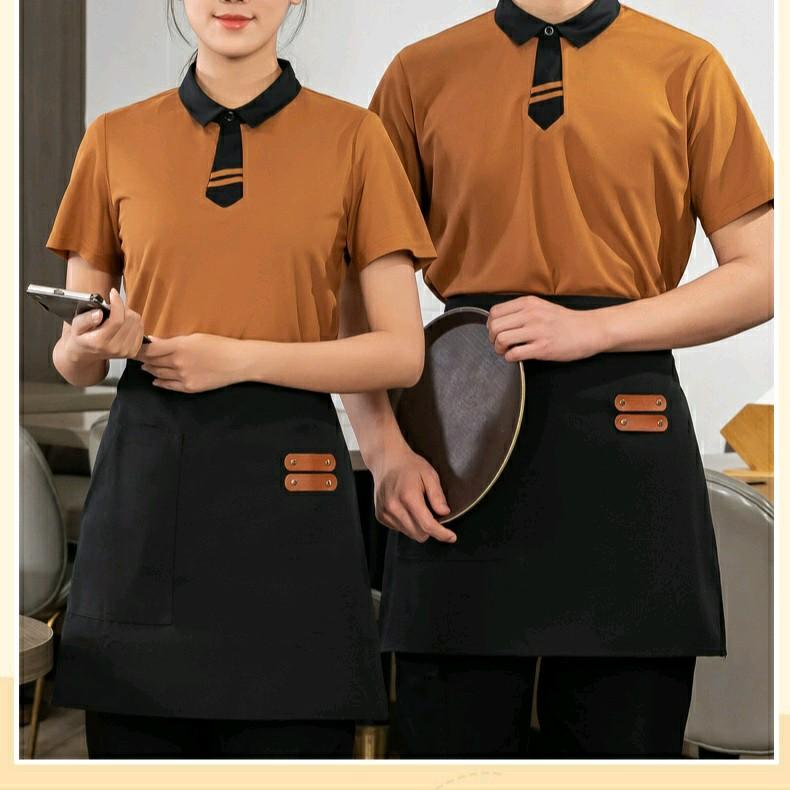 Tạp dề phục vụ ngắn nam nữ thiết kế phong cách có túi nhiều ngăn vải cao cấp