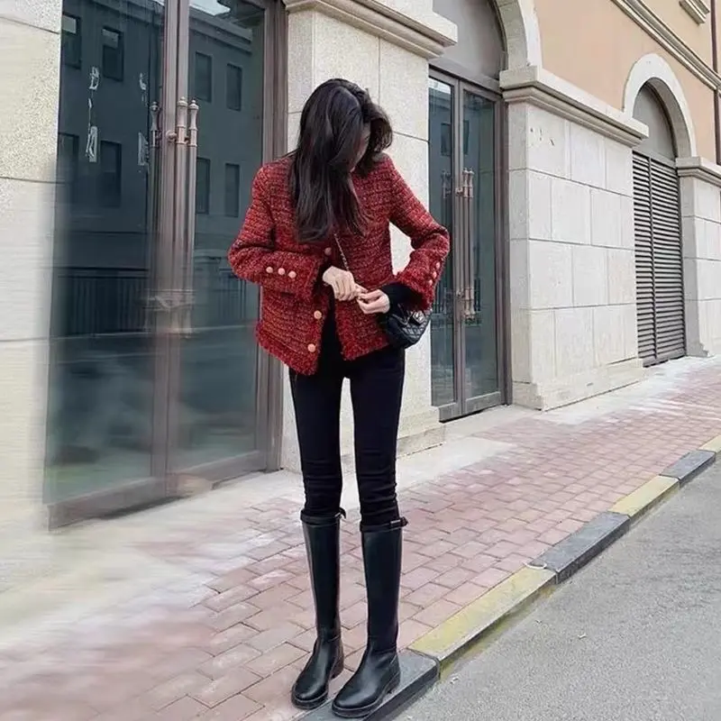 store_xo - Korean Blazer Tweed Red Maroon (S-M-L-XL) Premium Full Furing Wanita Atasan Panjang 4