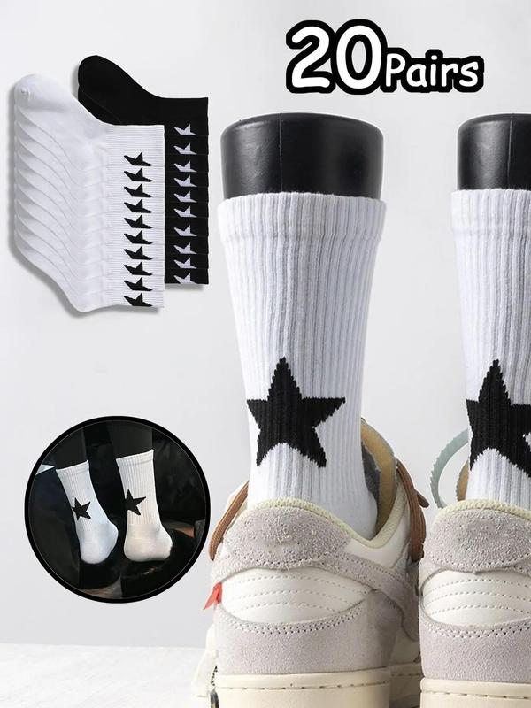 Unisex Star Print Over The Calf Socks, Casual Comfy Breathable Socks for Daily Wear, Men's Socks for All Seasons 0