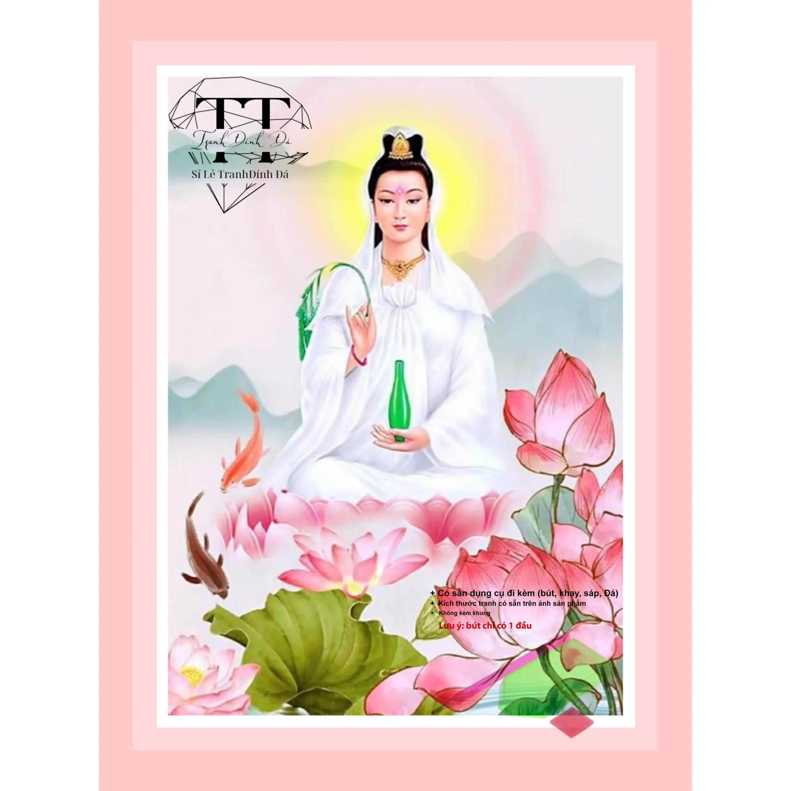 Tranh đính đá tự hoàn thành 30x40cm PhậtBàH135 <> Decor Phòng Trang Trí Nhà