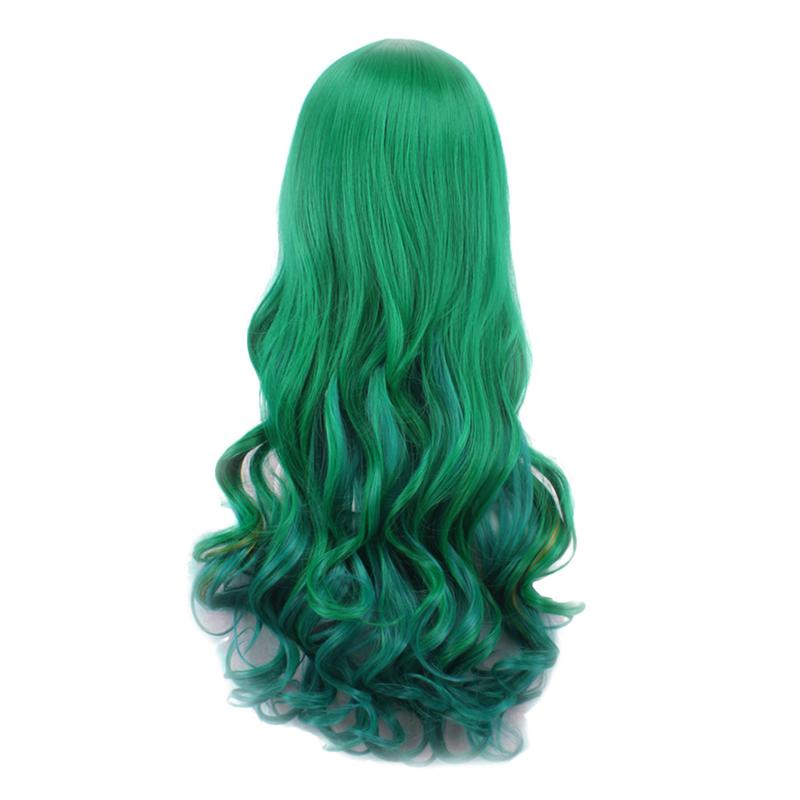 Sợi Tóc Tự Nhiên, Tóc Giả Xoăn Dài Màu Xanh Lá Gradient Dành Cho Nữ, Bồng Bềnh, Thích Hợp Cho Bữa Tiệc Hóa Trang 1