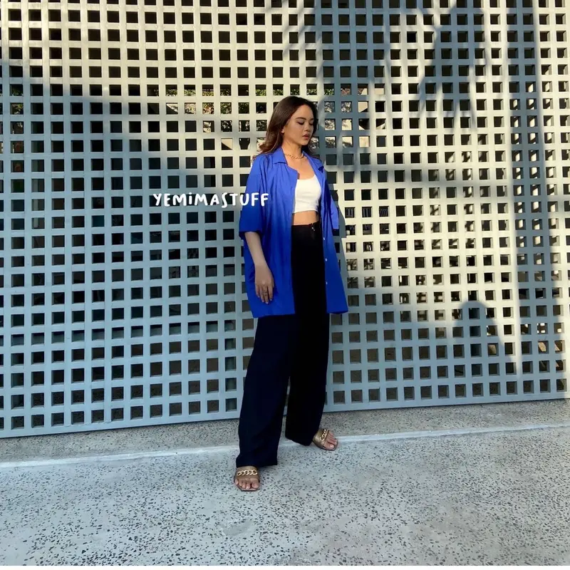 Yemimastuff — Kemeja Pendek Oversize Formal Kain Rayon Lembut Kancing Casual Atasan Nyaman Santai 2