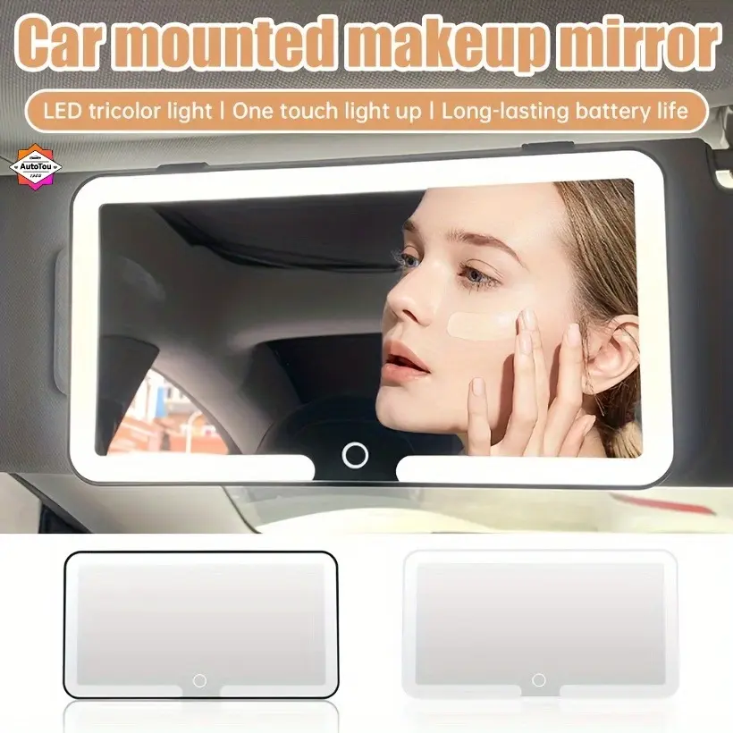 Led Car Vanity Mirror Sun Visor Touch Screen Adjustable Brightness 3 Mode Switchable Makeup Car Interior Clip Mirror