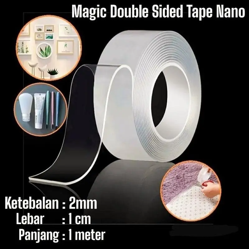 Double Tape nano magic 1 m solasi bening 1 meter 3m soaltip murah meriah 0