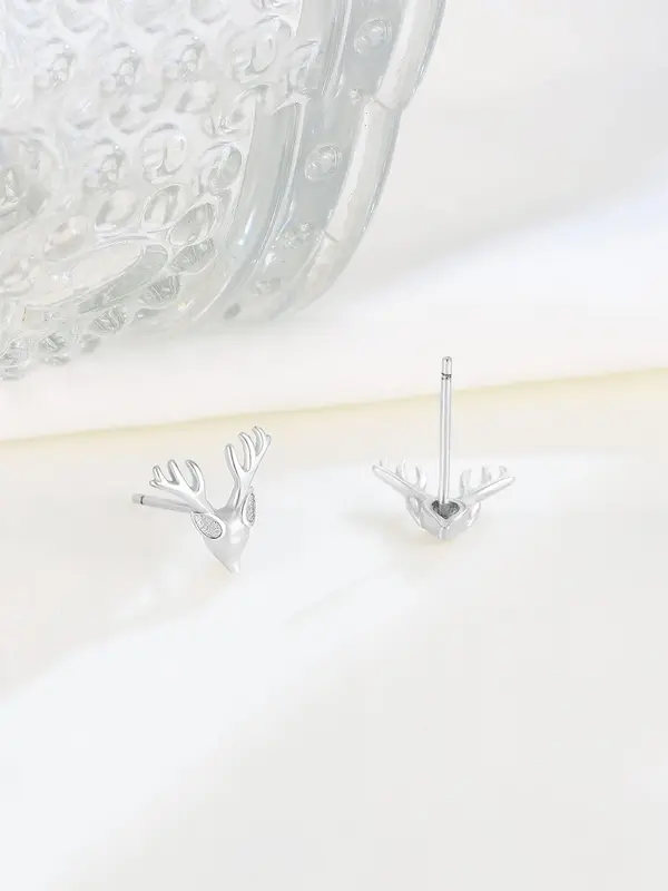 925 Sterling Silver Cute Deer Design Stud Earrings, Fashionable Earrings for Women & Girls, Trendy All-match & Exquisite Jewelry for Birthday Gift 7