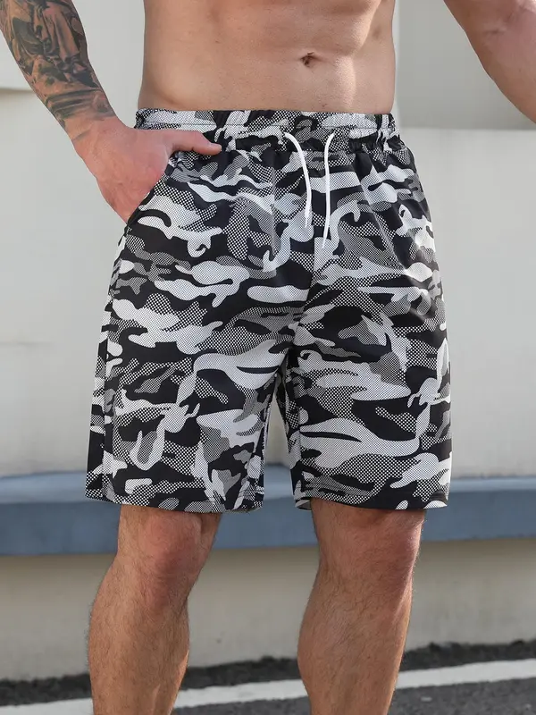 Men's Camo Print Drawstring Waist Gym Shorts, Regular Fit Casual Quick Drying Breathable Shorts for Summer, Men's Bottoms for Daily Wear 3