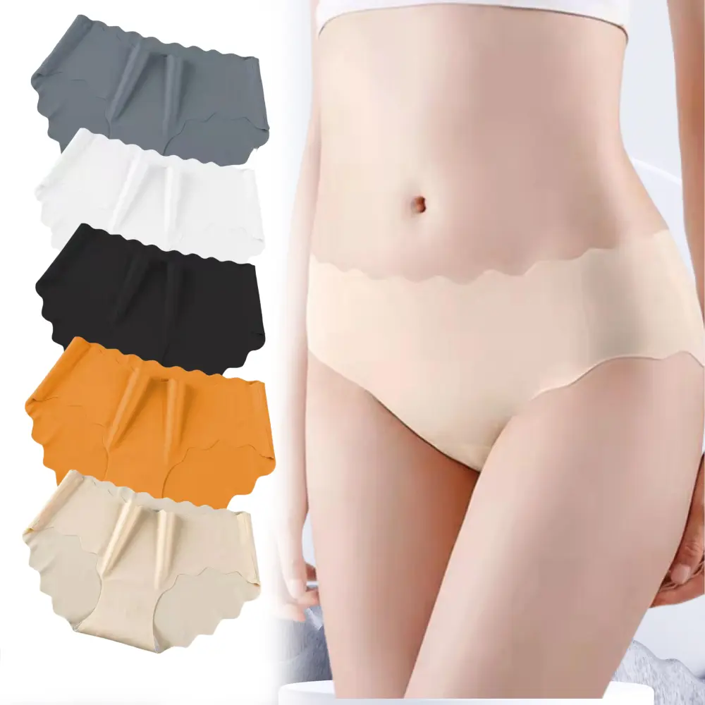 Women's Panties Ice Silk Seamless Mid-Waist Briefs Soft Underwear Cotton Crotch Breathable Lingerie For Women