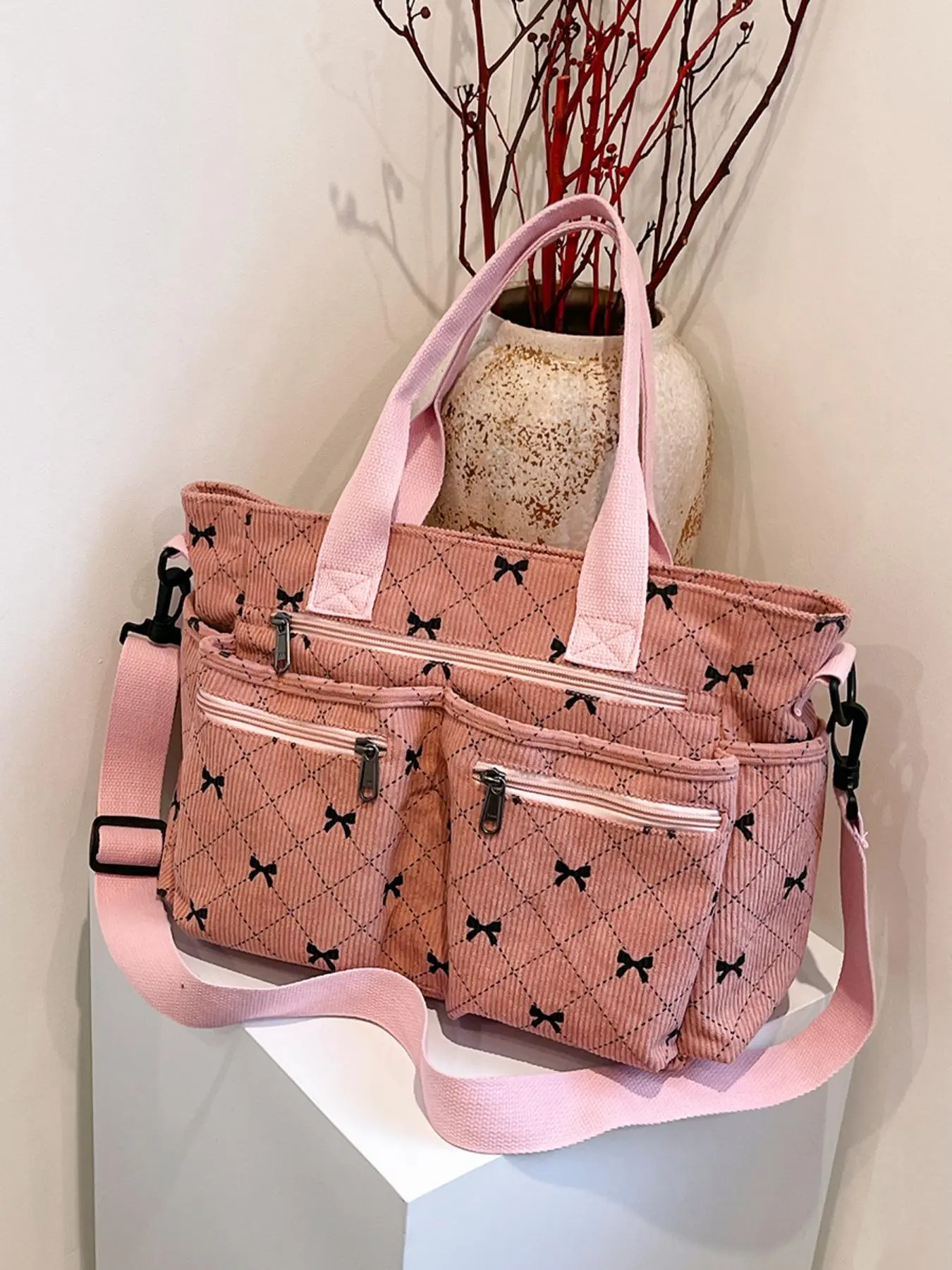 Women's Bow Pattern Tote Bag, Fashionable Casual Shoulder Bag for Daily Used, Casual Trendy Versatile High-quality Daily Commuting Bag