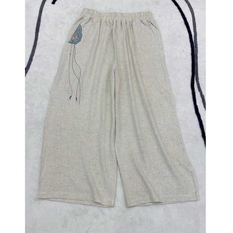 Quần linen 9 tấc thêu túi hoa sen ( Ms 18) Nữ Women 1