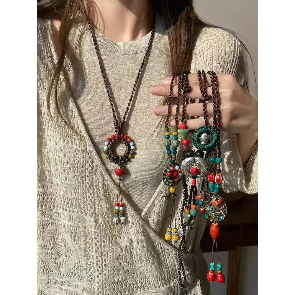 Vòng Cổ Gốm Dài, Phong Cách Dân Tộc Bohemian, Dành Cho Phụ Nữ, Phong Cách Trung Quốc Mới, Phong Cách Quốc Gia, Phụ Kiện Cao Cấp, Phong Cách Cổ Điển Dây Chuyền Áo Len, Thời Trang day  chuyen Women Trang Sức Jewelry Chain Jewelry Chain