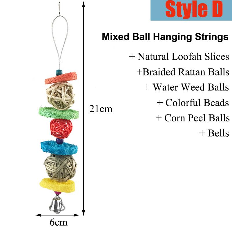Product Introduction of Parrots Bird Chewing Toy Rabbit Hanging Bell Bite Rattan Ball Molar Toys Parakeet Birdcage Decoration Hamster Chew Toys צעצועים 29