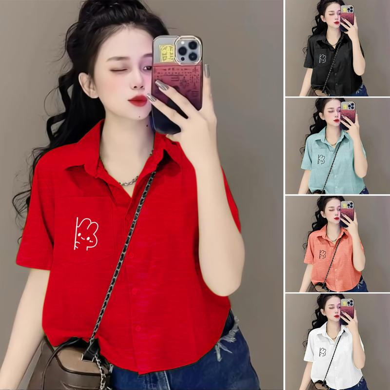Combo Đũi Nhăn Bigsize Áo Sơ Mi Nữ Chất Đũi Xốp In Hình Thỏ Dáng Ngắn Tay Ngắn Siêu Xinh Cho Nàng Béo Xinh Top Women Shirt somi hot trend