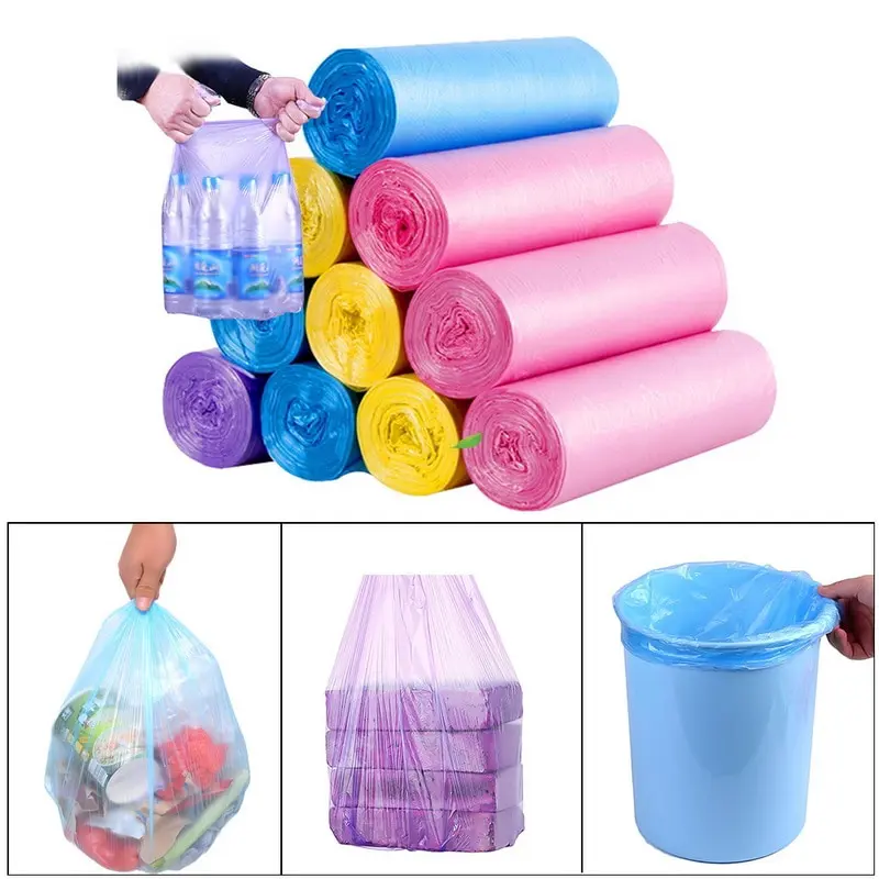 Túi đựng rác dùng một lần, túi đựng rác, túi đựng rác, túi nhựa, màu sắc ngẫu nhiên, 5 cuộn, 100 chiếc, 45x50cm