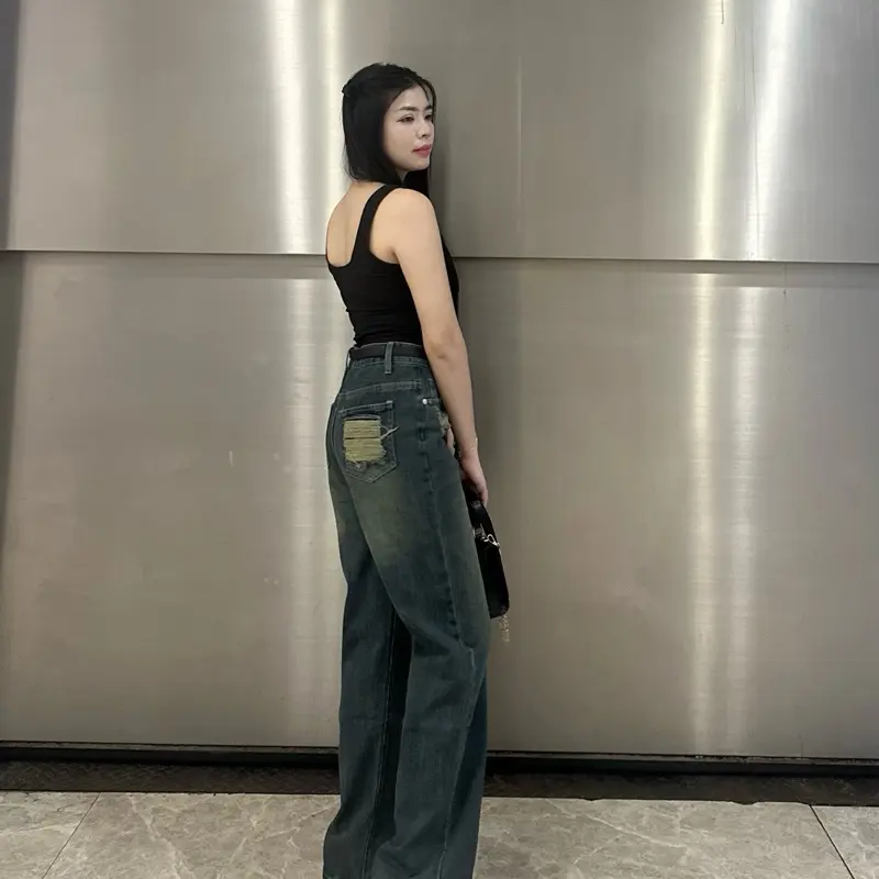 Quần jean nữ suông trơn xước túi trước rách túi sau V.M V30 và V31 (S-2XL) | BigBuy360 - bigbuy360.vn