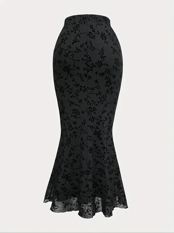 Women's Floral Print Long Skirt, Elegant Fishtail Skirt for Party Evening Formal Occasions, Ladies Spring & Fall Clothes 1