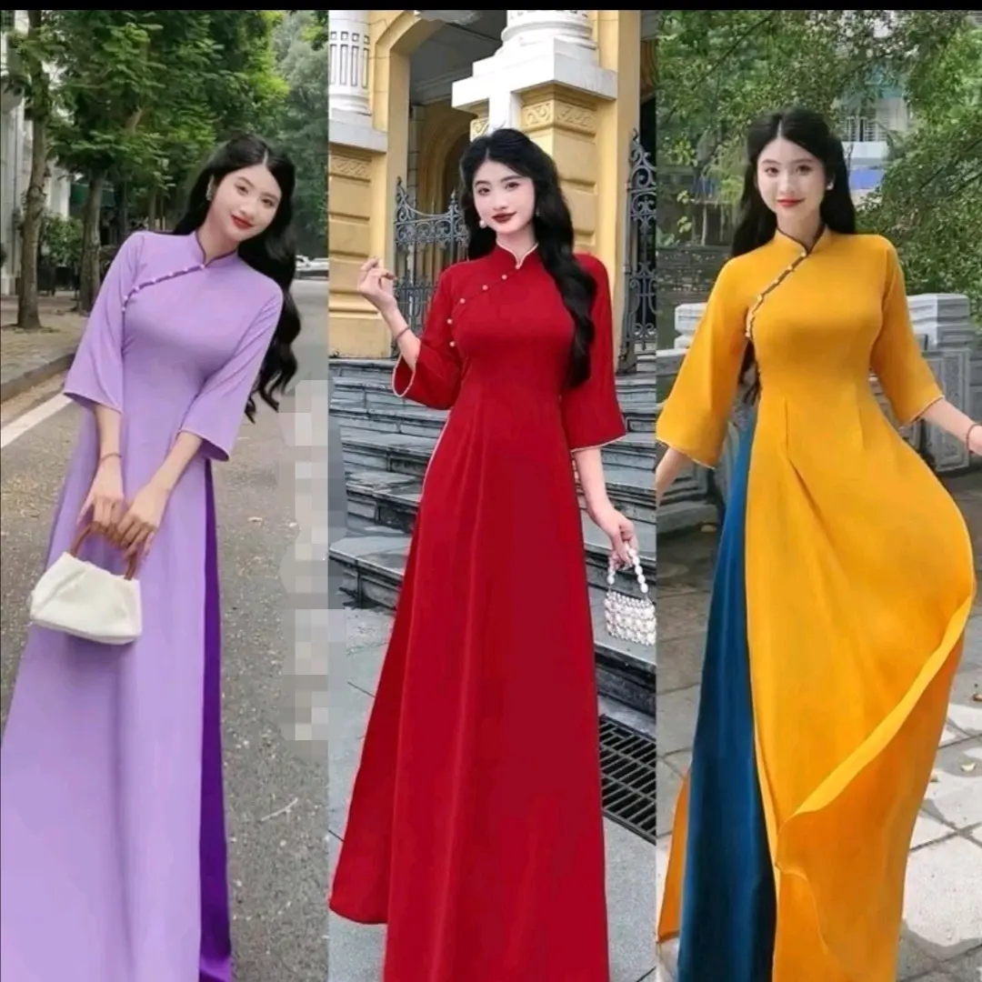 Áo dài truyền thống 2 tà lụa Mỹ mềm mịn phối màu siêu xinh