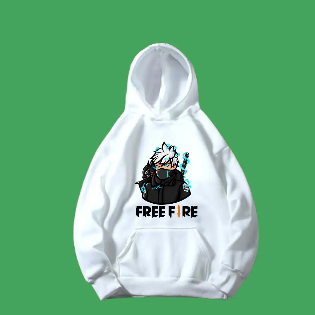 Áo Hoodie Free Fire Lớp 4 - Thương Hiệu Uy Tín, áo khoác Nỉ trẻ em dài tay in logo Free Fire hot, màu trắng, Vải Nỉ lót bông mỏng áo  khoác