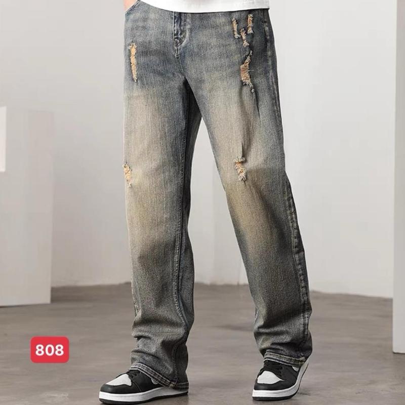 Quần baggy nam kiểu rách phối 2 màu ống rộng thoải mái thoáng mát NLyn store-BG808 Menswear Có Túi Denim Pants Ong (48kg-75kg)