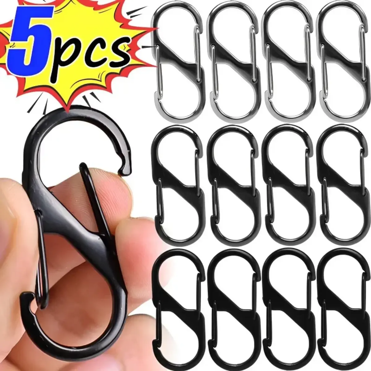 3/5PCS Thicken S Shape Camping Carabiners Safety Buckles Outdoor Sports Bottles Backpack Keychain Climbing Hiking Hooks Tool