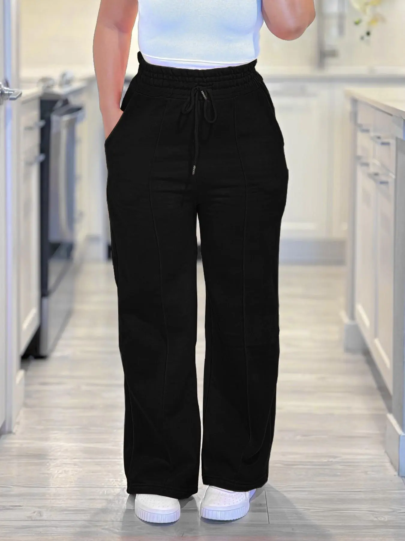 Women's Solid Color Drawstring Waist Sweatpants, Casual Fashion Pants for Daily Wear, Ladies Bottoms for Spring & Fall