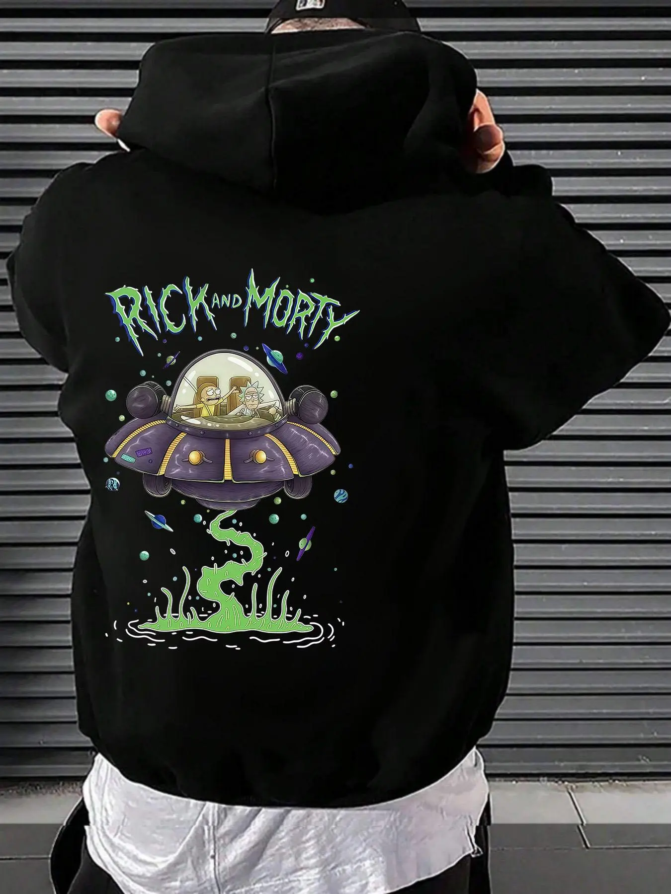 Men's UFO & Letter Print Drop Shoulder Hoodie, Fashion Casual Regular Fit Drawstring Pocket Hooded Sweatshirt for Daily Holiday Outdoor Wear, Men Clothes for Spring & Fall