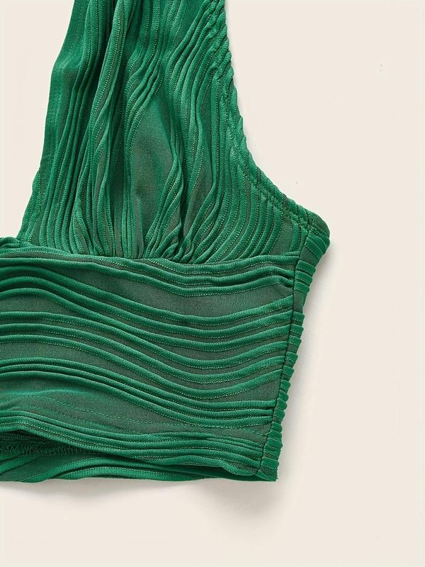 Women's Textured Plunge Neck Sleeveless Halter Crop Top, Trendy Backless Crop Tank Top for Party Holiday Beach, Summer Clothes Tops 7