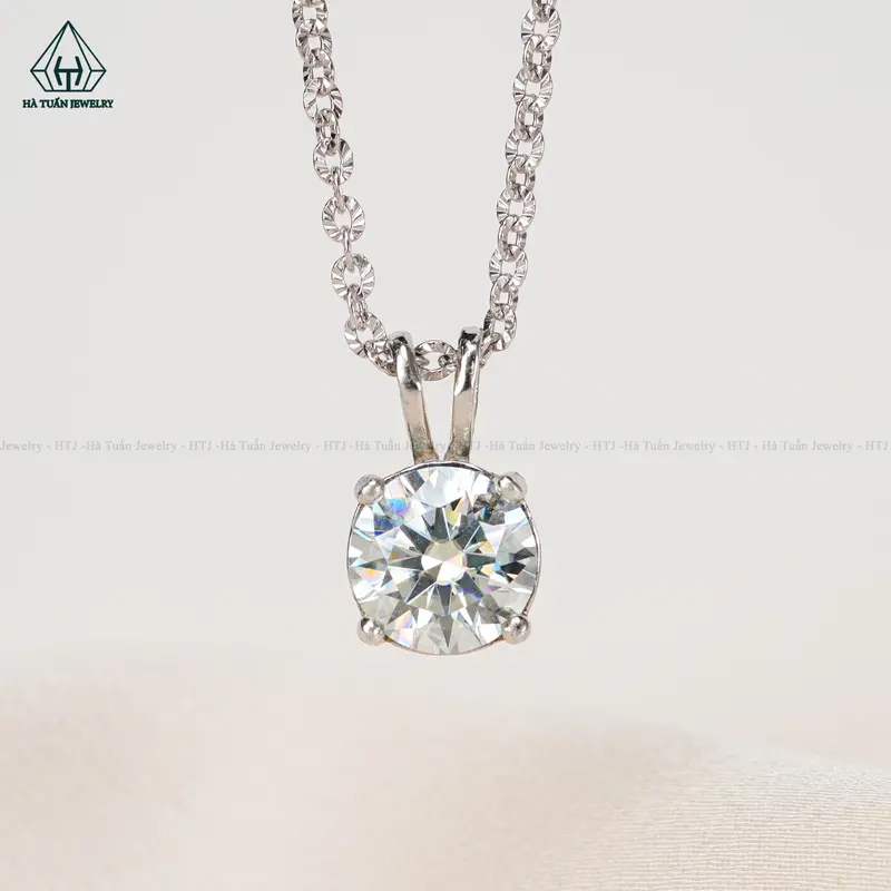 Mặt Dây Chuyền Bạc 925 Xi Kim Viên Chủ Moissanite 10mm P249 Hà Tuấn Jewelry 2